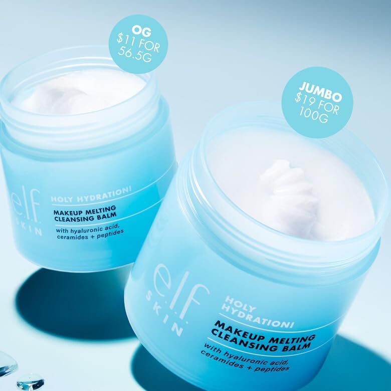 e.l.f. Holy Hydration! Makeup Melting Cleansing Balm, Face Cleanser & Makeup Remover, Infused with Hyaluronic Acid to Hydrate Skin, 2 Oz