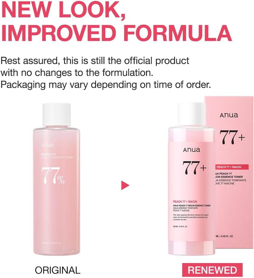 ANUA Peach 77 Niacin Essence Toner, Facial Toner for Glass Skin, Niacinamide, Panthenol, Ceramides, Korean Skin Care, Facial Toner for Glass Skin, 250ml/8.45 fl.oz.