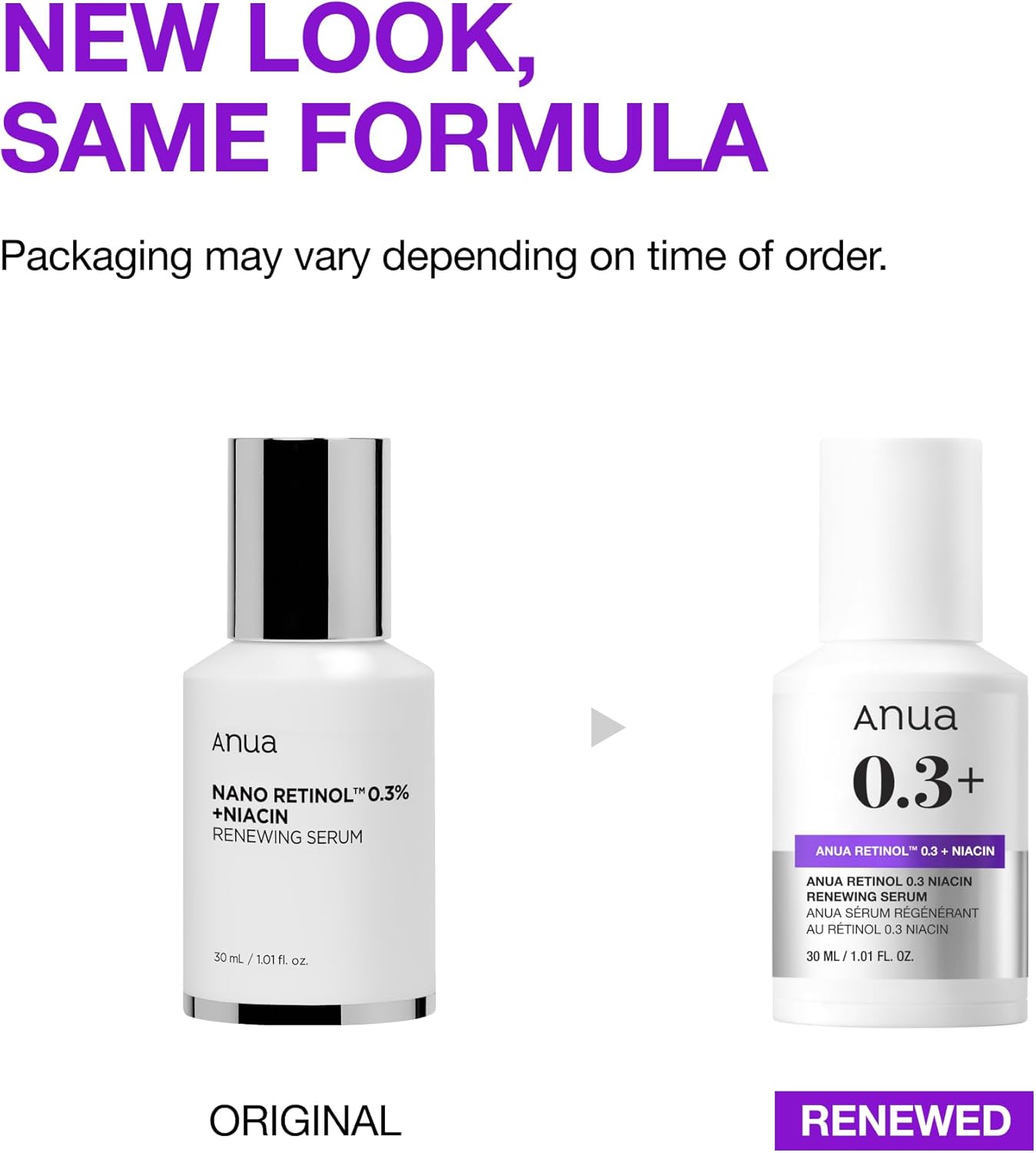 ANUA Retinol 0.3 Niacin Renewing Serum, For Anti-Aging with Hydration, Textured & Glass skin, 5% Niacinamide, Retinol For Face, Gentle for Beginner, Korean Skin Care, 30ml /1.01 fl.oz.