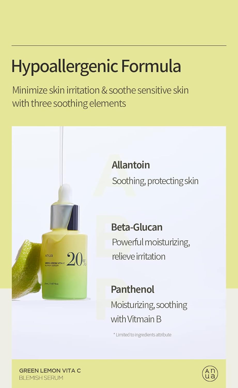 Anua Green Lemon Vitamin C Serum with Vitamin E, Hyaluronic & Ferulic Acid 0.67 fl.oz / 20ml