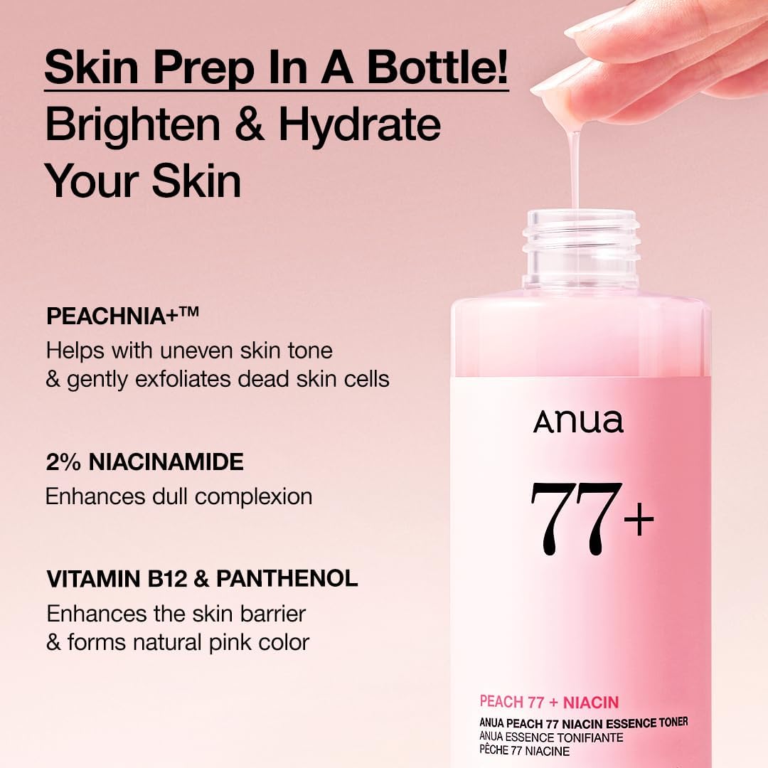 ANUA Peach 77 Niacin Essence Toner, Facial Toner for Glass Skin, Niacinamide, Panthenol, Ceramides, Korean Skin Care, Facial Toner for Glass Skin, 250ml/8.45 fl.oz.