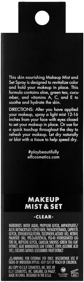 e.l.f. Makeup Mist & Set, Setting Spray, Long Lasting Wear, Soothing & Hydrating Ingredients, Small, 2.02 Oz