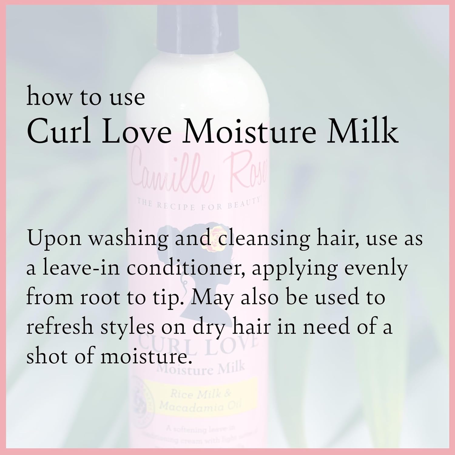 Camille Rose Curl Love Moisture Milk Leave-In Conditioner, Vanilla, 8 Fl Oz