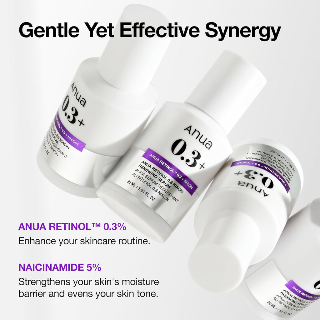 ANUA Retinol 0.3 Niacin Renewing Serum, For Anti-Aging with Hydration, Textured & Glass skin, 5% Niacinamide, Retinol For Face, Gentle for Beginner, Korean Skin Care, 30ml /1.01 fl.oz.