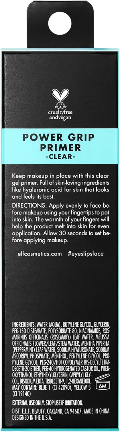 e.l.f. Power Grip Primer, Gel-Based & Hydrating Face Primer For Smoothing Skin & Gripping Makeup, Moisturizes & Primes, 0.811 Fl Oz (24 ml)